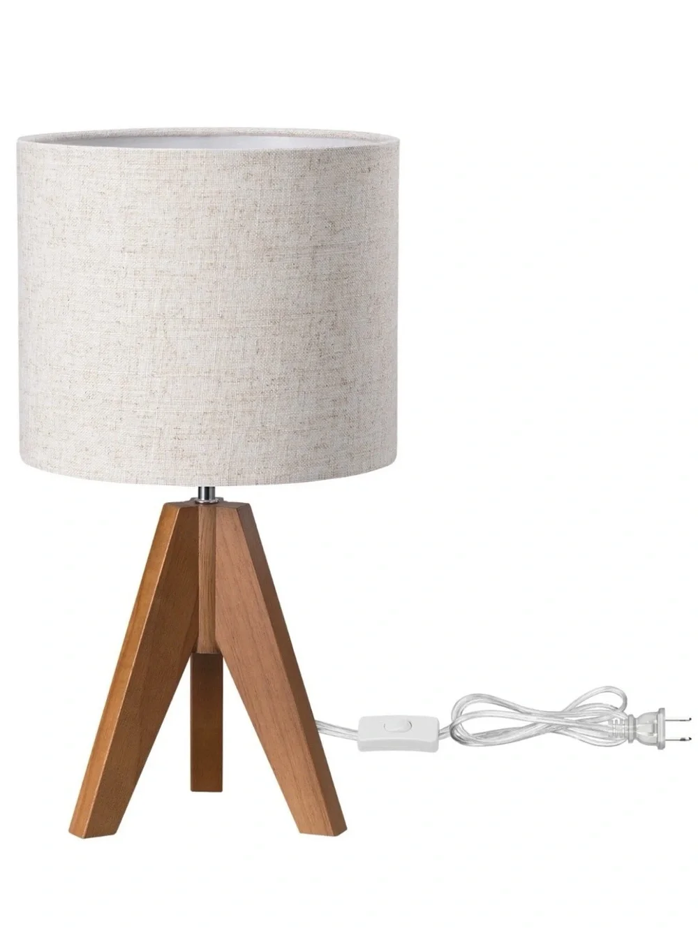 EDISHINE Wood Tripod Small Table Lamp Linen Beige Lampshade, Nightstand Lamp